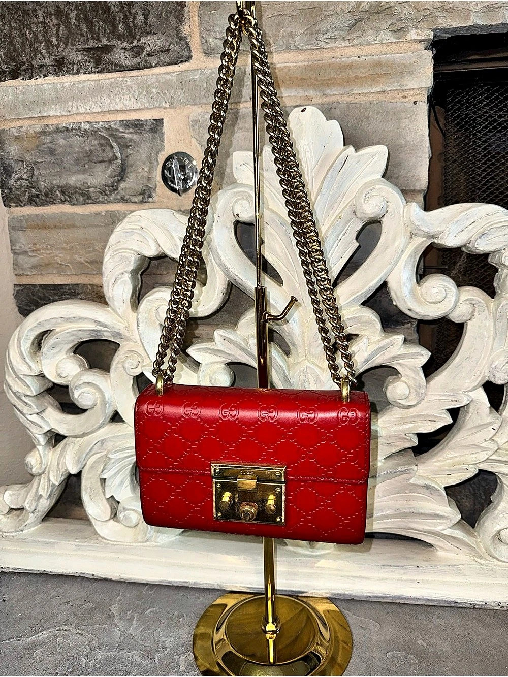 Gucci Guccissima Small Padlock Shoulder Bag Red